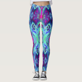 Psychedelisches Grün- und Blauer Hibiskus-Muster Leggings