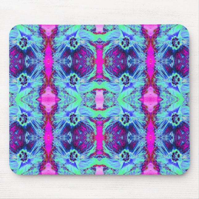 Psychedelisches Grün- und Blauer Hibiskus-Muster Mousepad (Vorne)