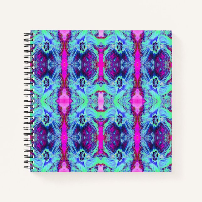 Psychedelisches Grün- und Blauer Hibiskus-Muster Notizbuch (Vorderseite)