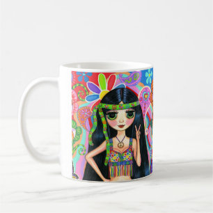 Psychedelisches Hippie Chick Peace Sign Niedlichen Kaffeetasse