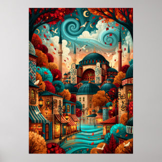 Psychedelisches Istanbul Hagia Sophia Stadtbild Poster