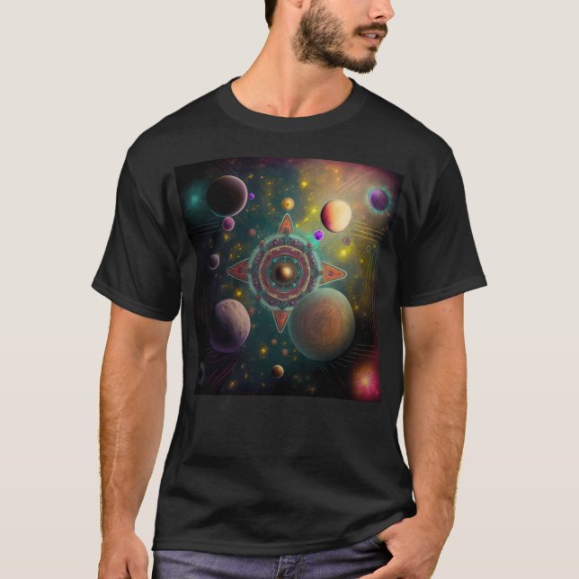 Psychedelisches Mandala in Universe T-Shirt (Vorderseite)