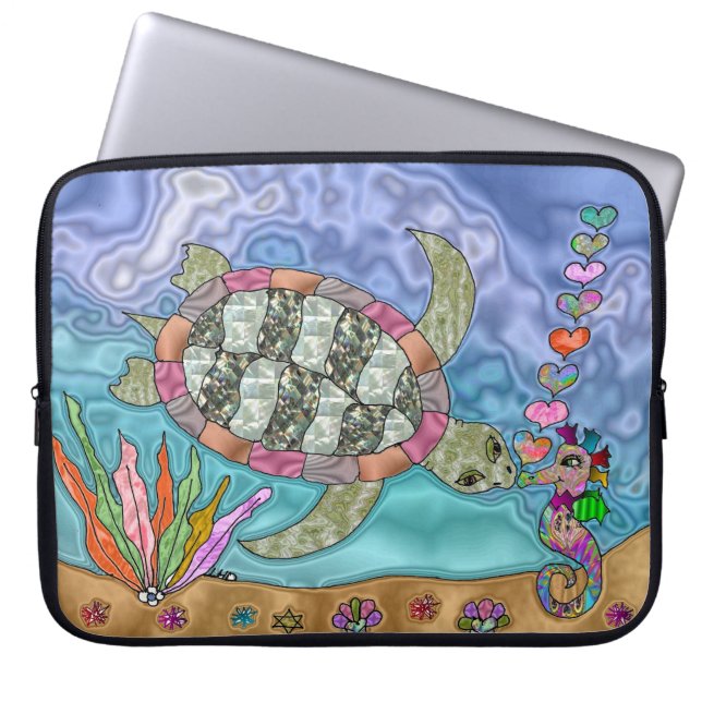Psychedelisches Meeresschildkröten-Seepferd Art La Laptopschutzhülle (Vorderseite)