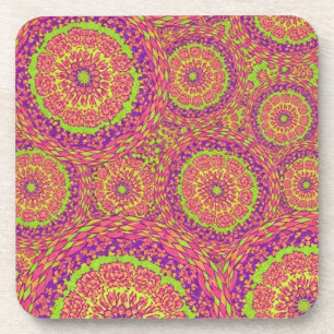 Psychedelisches Neon-Mandala-Swirbelmuster Getränkeuntersetzer