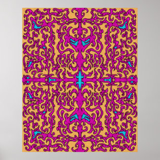 Psychedelisches Neon Pink Barock Geblüht Muster Poster