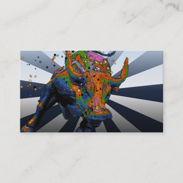 Psychedelisches NYC: Aufladenstier von Wall Street Visitenkarte (Vorderseite)