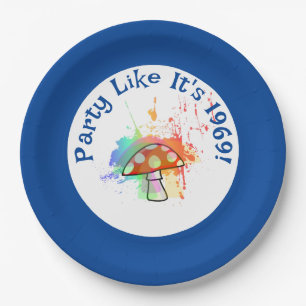 Psychedelisches Party wie es ist 1969 Amanita Pilz Pappteller