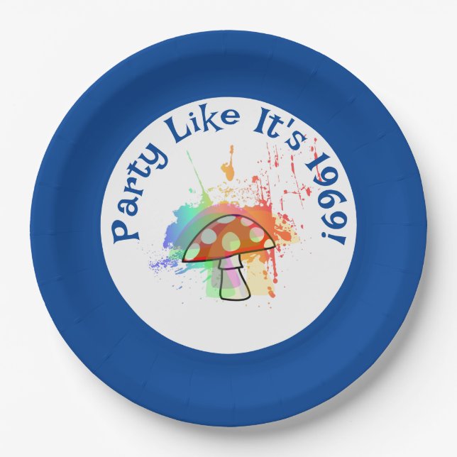 Psychedelisches Party wie es ist 1969 Amanita Pilz Pappteller (Vorderseite)