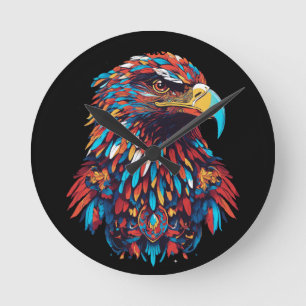 Psychedelisches Patriotisches-Adler-T-Shirt-Design Runde Wanduhr