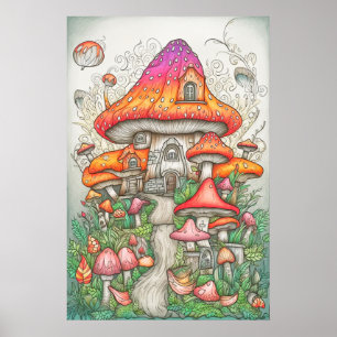 Psychedelisches Pilzetal im Wald Poster