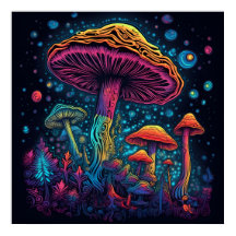 Psychedelisches Pilzglühen in Dunkelheit