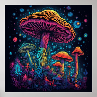 Psychedelisches Pilzglühen in Dunkelheit Poster
