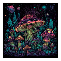 Psychedelisches Pilzglühen in Dunkelheit