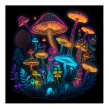 Psychedelisches Pilzglühen in dunklem Poster