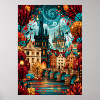 Psychedelisches Prag Charles-Brücke Stadtbild Poster
