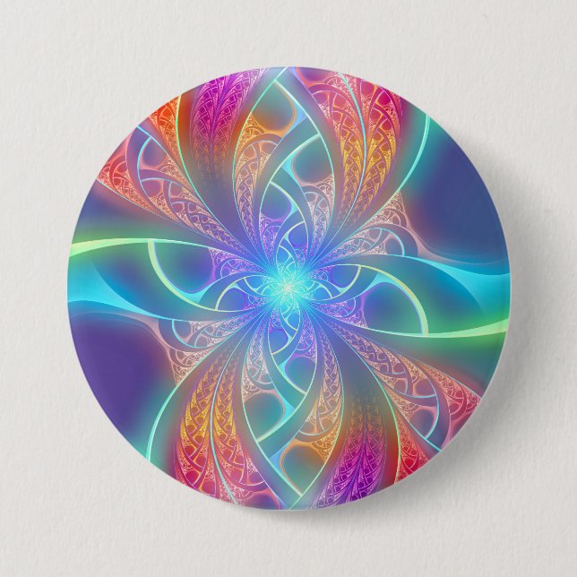 Psychedelisches Regenbogen-Wirbels-Fraktal-Muster Button (Vorderseite)