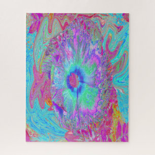 Psychedelisches Retro-Regenbogen Blau Hibiskus