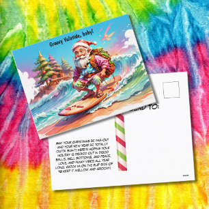 Psychedelisches Santa-Surfen im Ozean Feiertagspostkarte