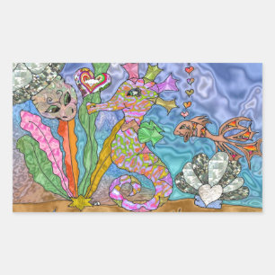 Psychedelisches Seepferd Meeresschildkröte Art Rechteckiger Aufkleber