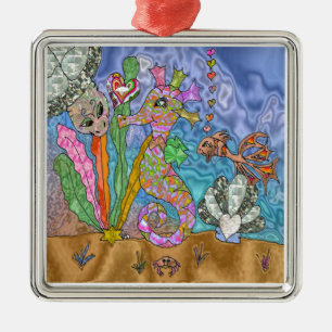Psychedelisches Seepferd Meeresschildkröte Art Silbernes Ornament