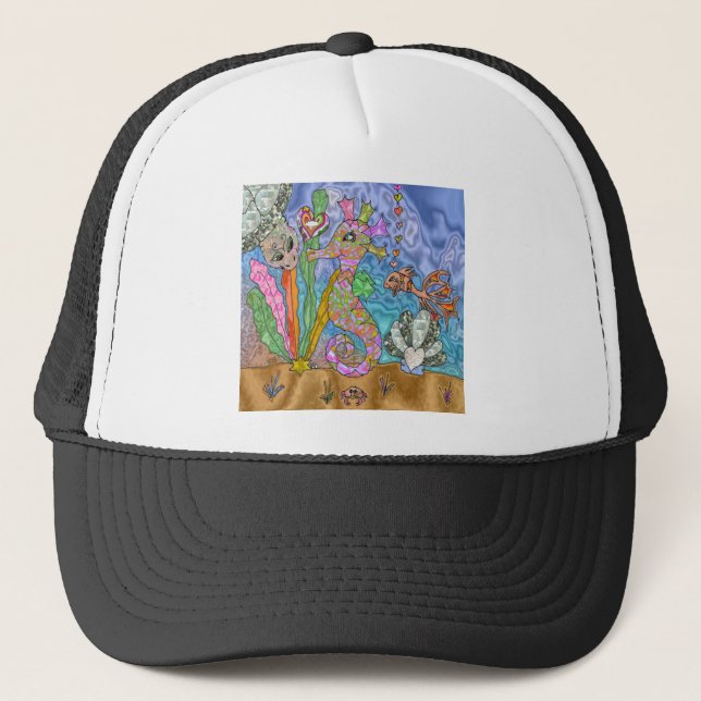 Psychedelisches Seepferd Meeresschildkröte Art Truckerkappe (Vorderseite)