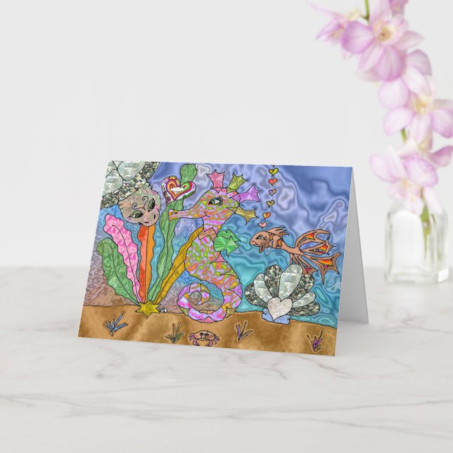 Psychedelisches Seepferd Meeresschildkröte Postkar Karte (Orchidee)