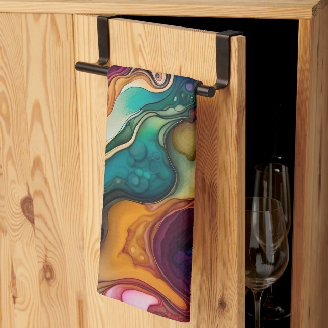 Psychedelisches Surreal-Aquarellmuster Geschirrtuch (Drittel gefaltet)