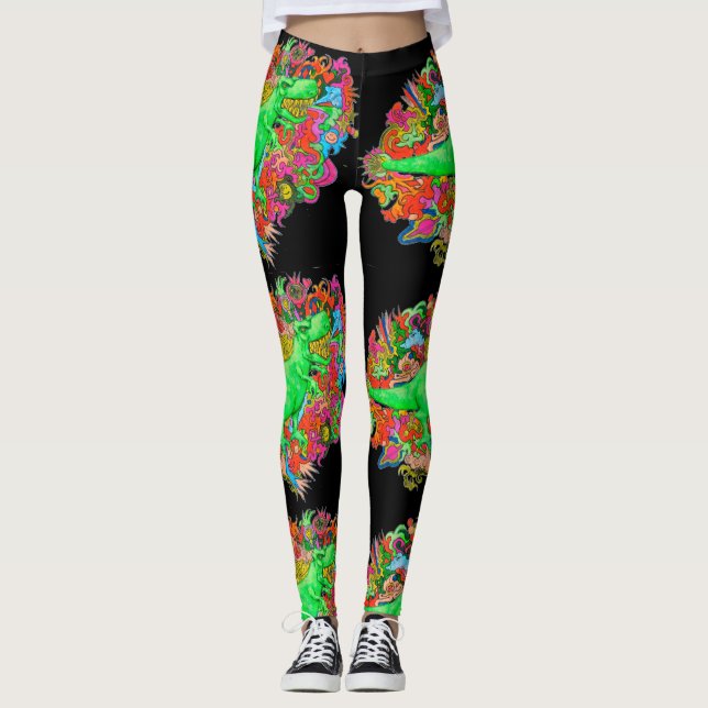 Psychedelisches T-Rex Leggings (Vorderseite)