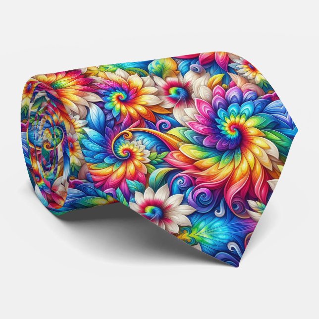 Psychedelisches Tie-Dye-Blumenmuster Krawatte (Gerollt)