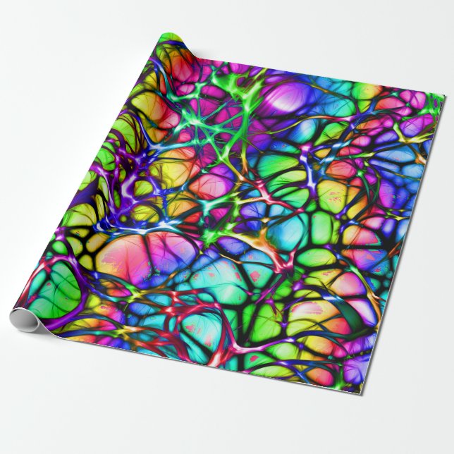 Psychedelisches und buntes Netz der Linien Geschenkpapier (Ungerollt)