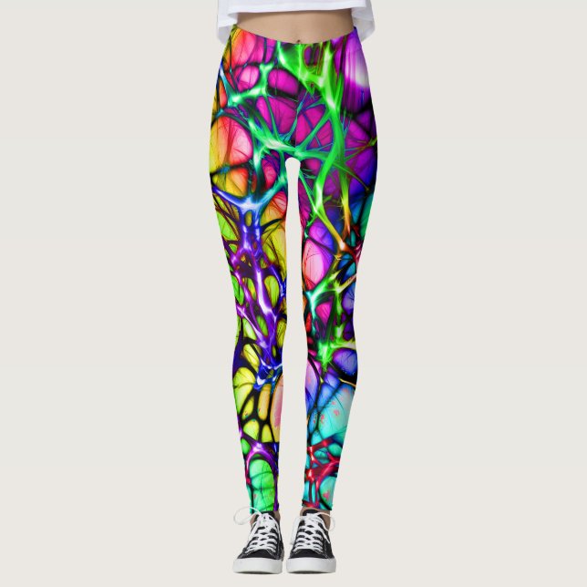 Psychedelisches und farbiges Netzwerk von Linien Leggings (Vorderseite)