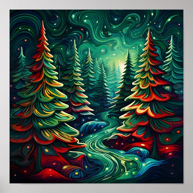 Psychedelisches Weihnachtsbaumposter Poster (Vorne)