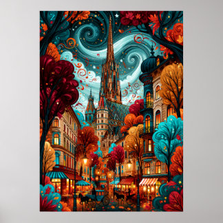 Psychedelisches Wien Stephansdom Stadtansicht Poster