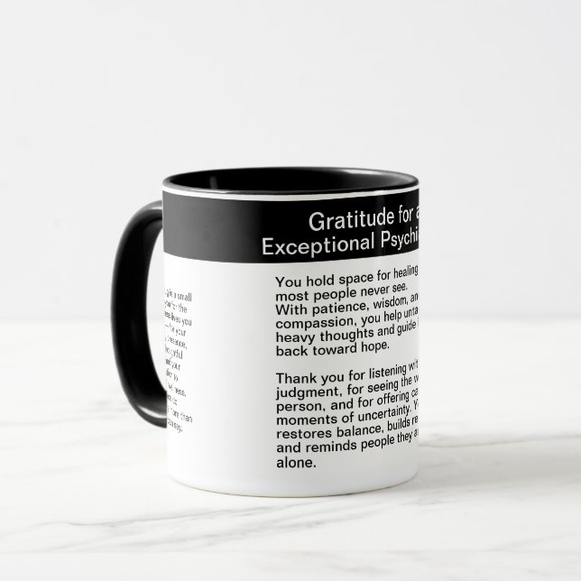 Psychiater Danksagungsnachricht Tasse (Vorderseite Links)