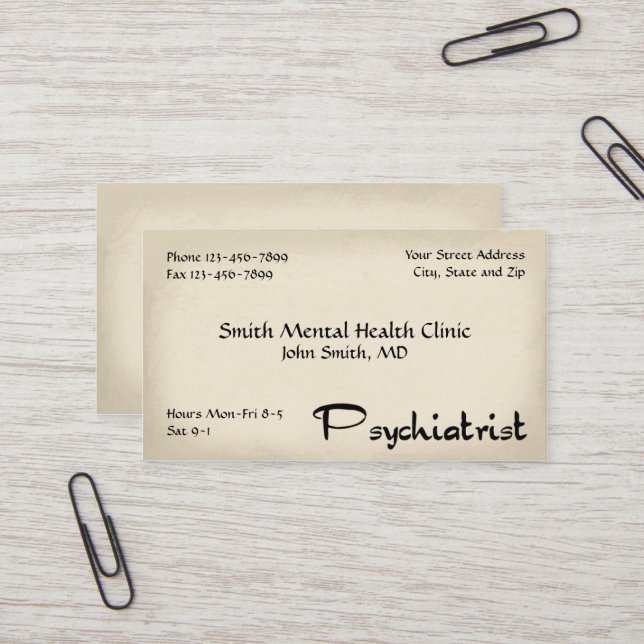 Psychiatre Carte de visite de la santé mentale (Devant/Arrière en situation)