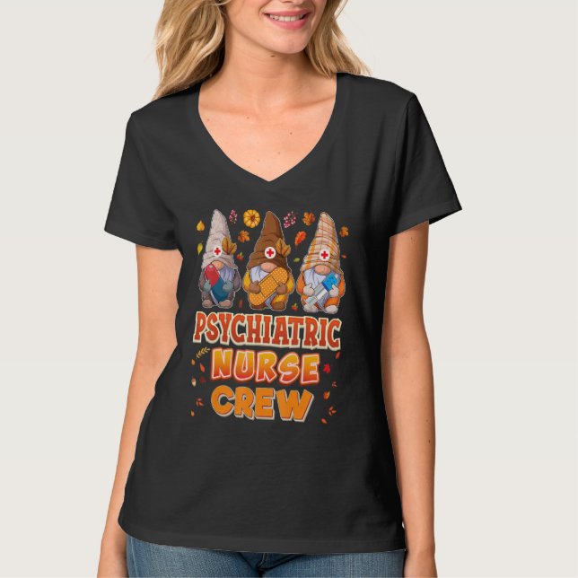 Psychiatric Nurse Crew Gnomes Thanksgiving Gratefu T-Shirt (Vorderseite)