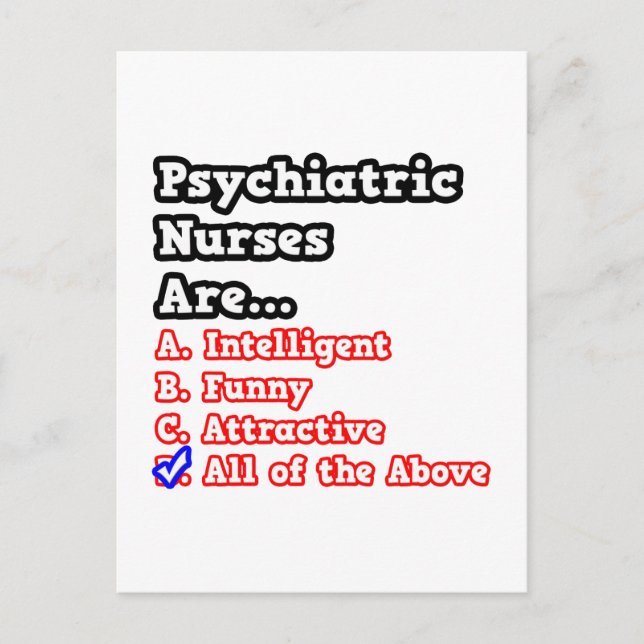 Psychiatrische Krankenschwester Quiz ...Joke Postkarte (Vorderseite)