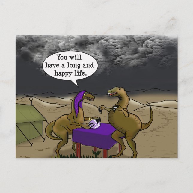 Psychisch Dinosaur Fortune Teller Cartoon Postkarte (Vorderseite)