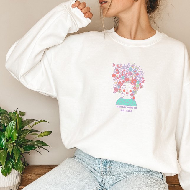 Psychische Gesundheit | Floral Woman Peach Candy Sweatshirt (Mental Health Matters Sweatshirt | Floral Woman Peach Candy | Aesthetic Sweater)