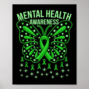 Psychische Gesundheitsbewusstsein Butterfly Ribbon Poster