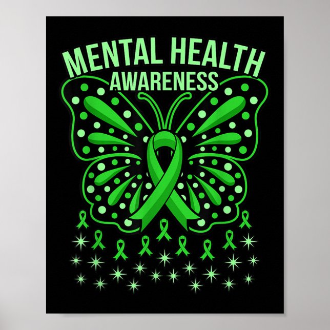 Psychische Gesundheitsbewusstsein Butterfly Ribbon Poster (Vorne)