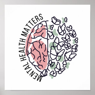 Psychische Gesundheitsfragen - farbenfrohe Gehirne Poster