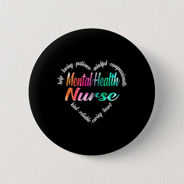 Psychische Gesundheitsfürsorge Herz Word Cloud Wat Button (Vorderseite)