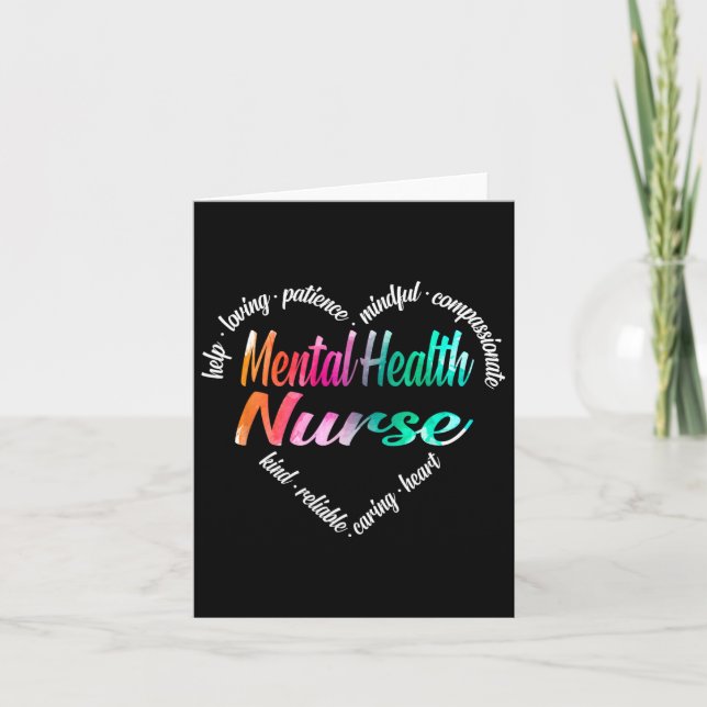 Psychische Gesundheitsfürsorge Herz Word Cloud Wat Karte (Vorderseite)