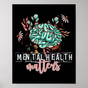 Psychische Gesundheitsprobleme Blume und Gehirnsel Poster