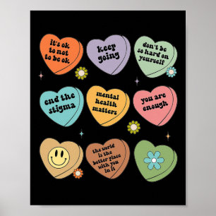 Psychische Gesundheitsprobleme Florale Gehirn-Graf Poster