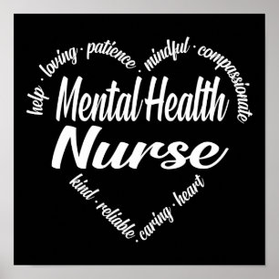 Psychische Krankenschwester Herz-Word-Wolke Poster