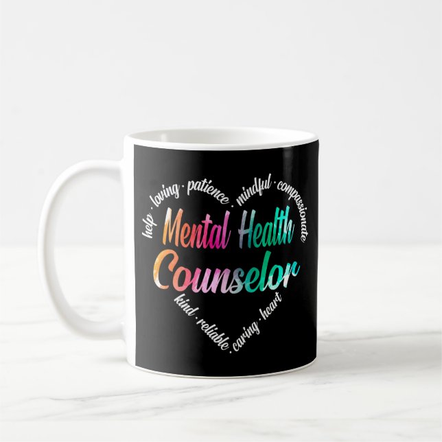 Psychischer Gesundheitsberater HerzWord Cloud Kaffeetasse (Links)