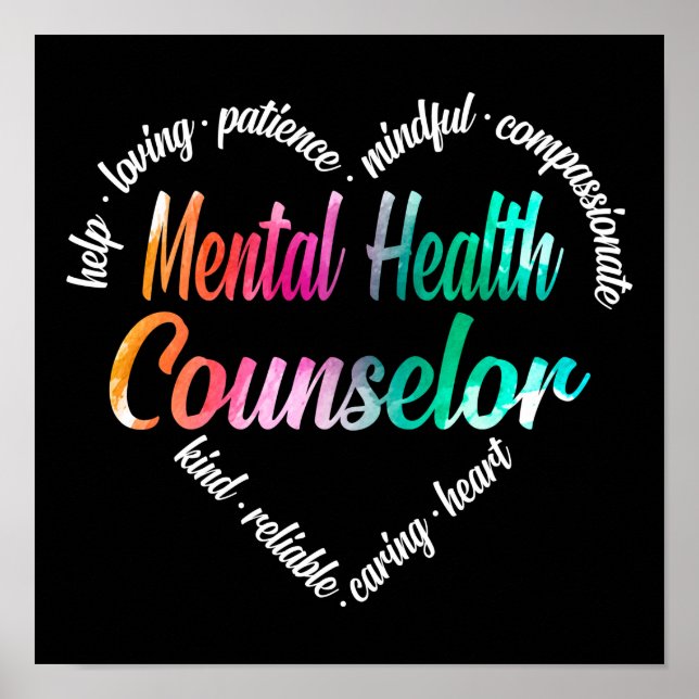Psychischer Gesundheitsberater HerzWord Cloud Poster (Vorne)