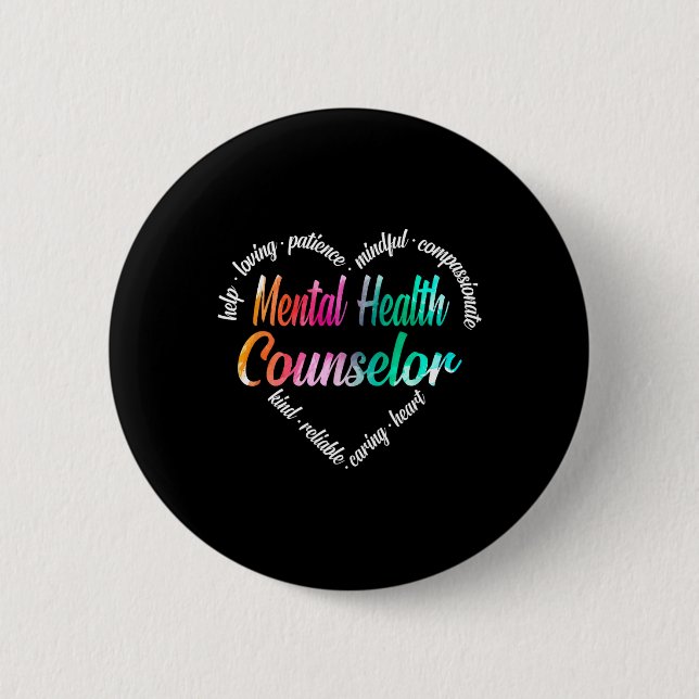 Psychischer Gesundheitsberater HerzWord Cloud Wate Button (Vorderseite)
